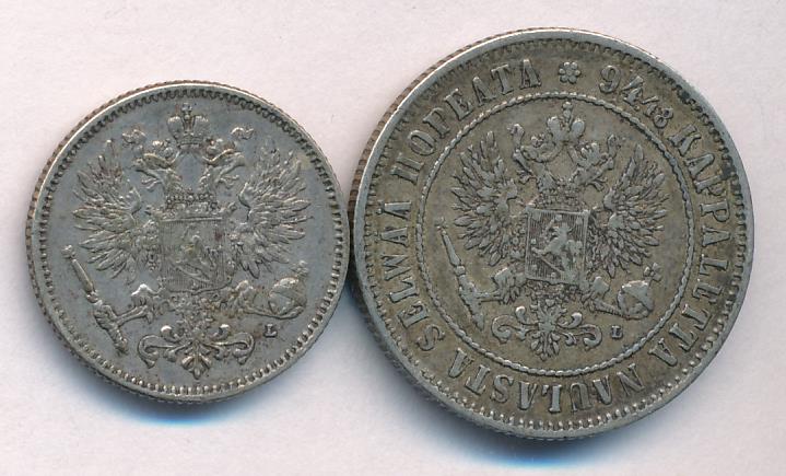 1907 Лот монет Финляндии: 1 марка, 50 пенни (2 шт.) реверс