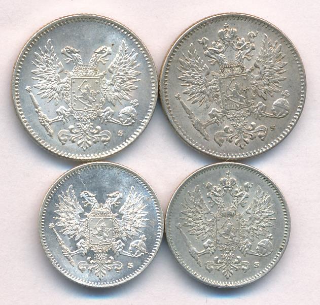 1917 Лот монет Финляндии: 50,25 пенни (4 шт.) реверс