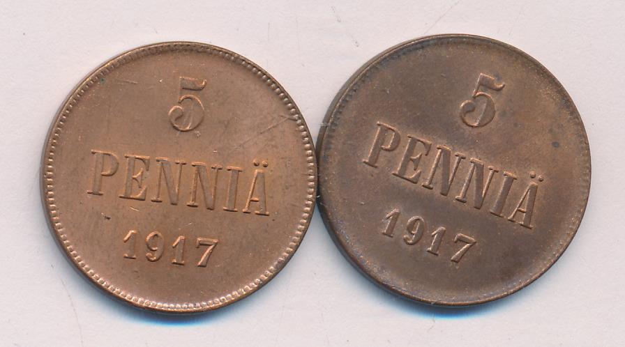 1917 Лот монет Финляндии: 5 пенни (2 шт.) аверс